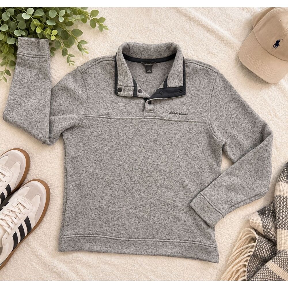 Eddie Bauer Men's L Gray Sweater Fleece Snap Pullover